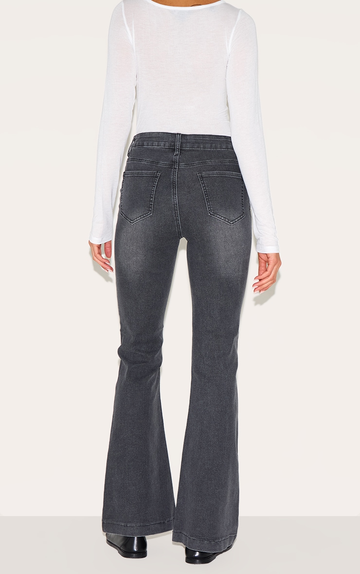 Washed Grey Seam Detail Stretch Denim Flared Jeans image 3