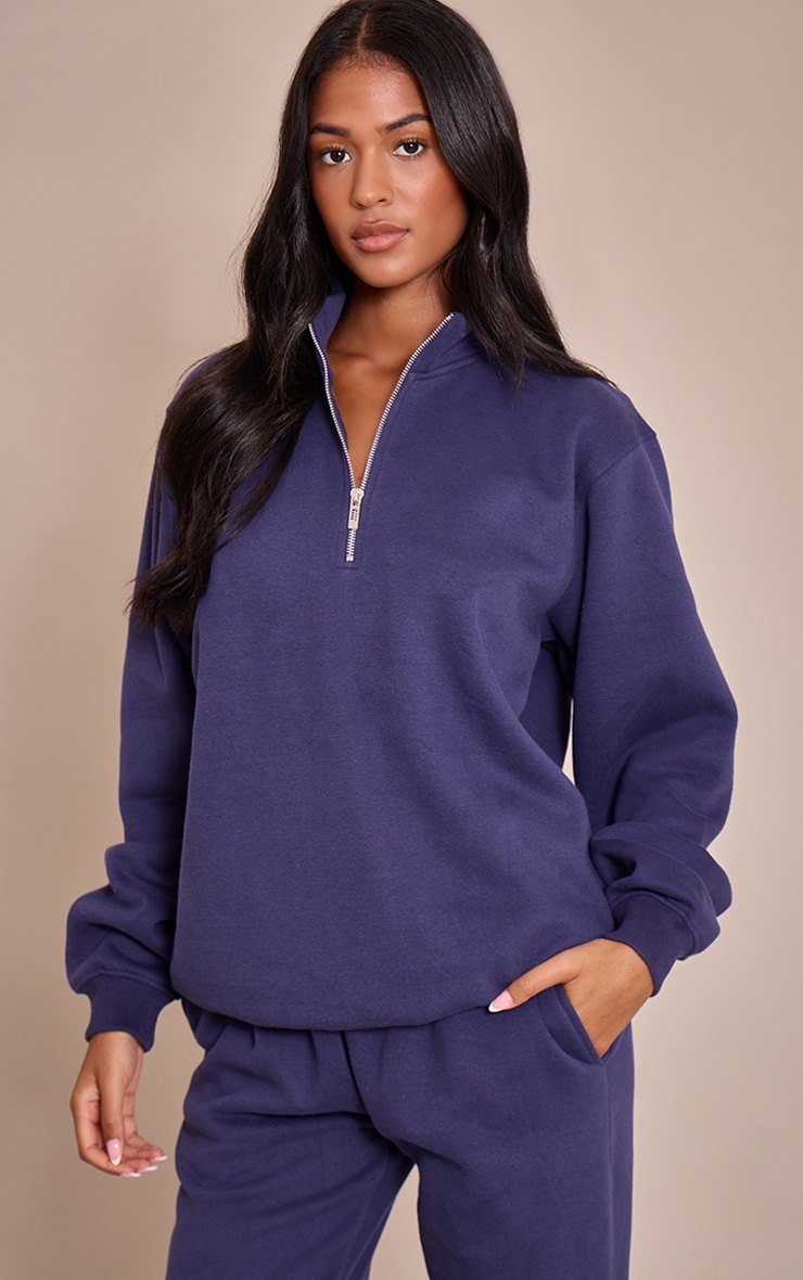 Tall Navy Funnel Neck Zip Sweatshirt image 3