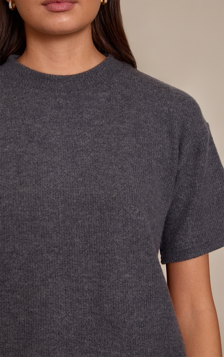 Charcoal Wool Rib Loose Fitted T Shirt  image 4