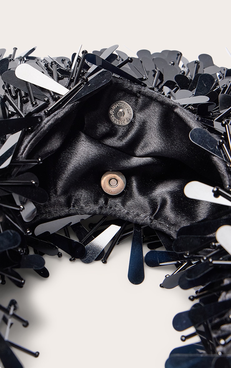 Black Embellished Sequin Shoulder Bag image 4