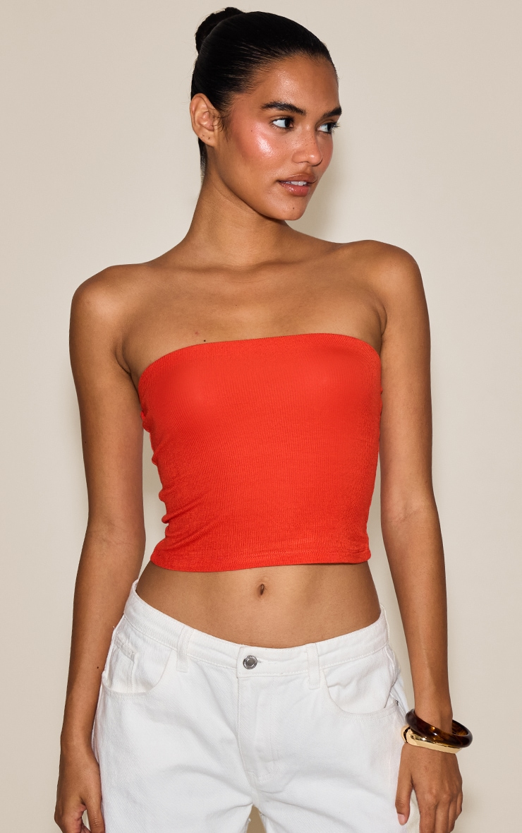 Top bustier côtelé doux rouge tomate image 1