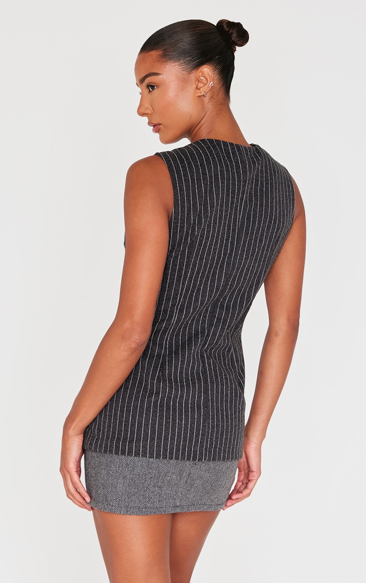 Charcoal Pinstripe Wool Look Longline Waistcoat image 2
