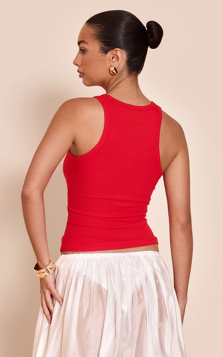 Tomato Red Soft Rib Racer Neck Vest Top image 2