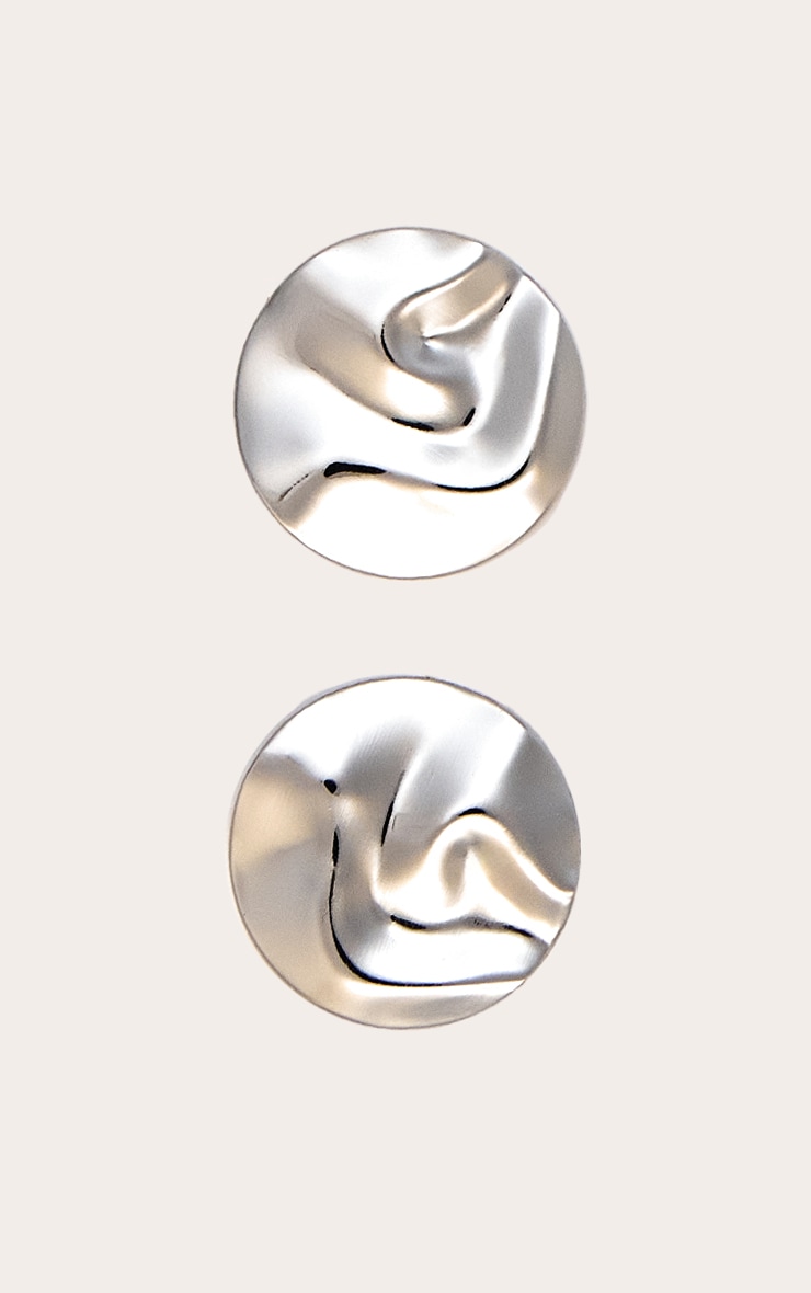 Silver Circle Textured Stud Earrings image 2