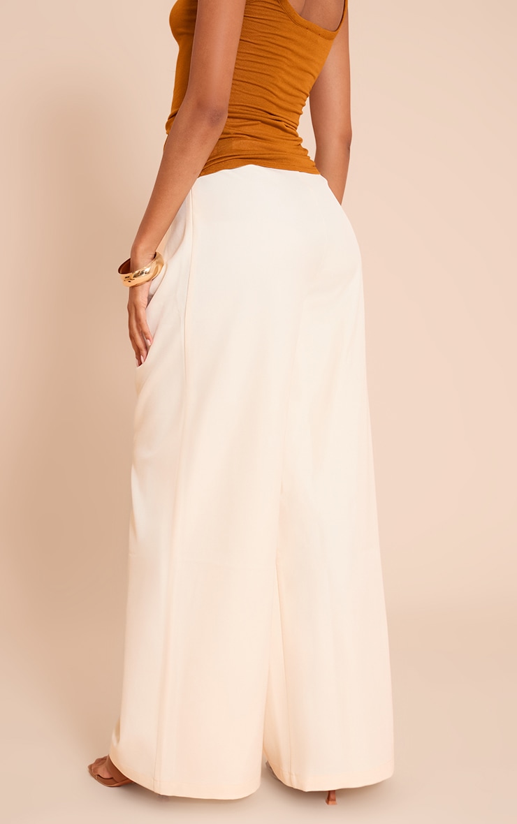 Cream Tailored Woven Pleat Detail Wide Leg Pants image 3