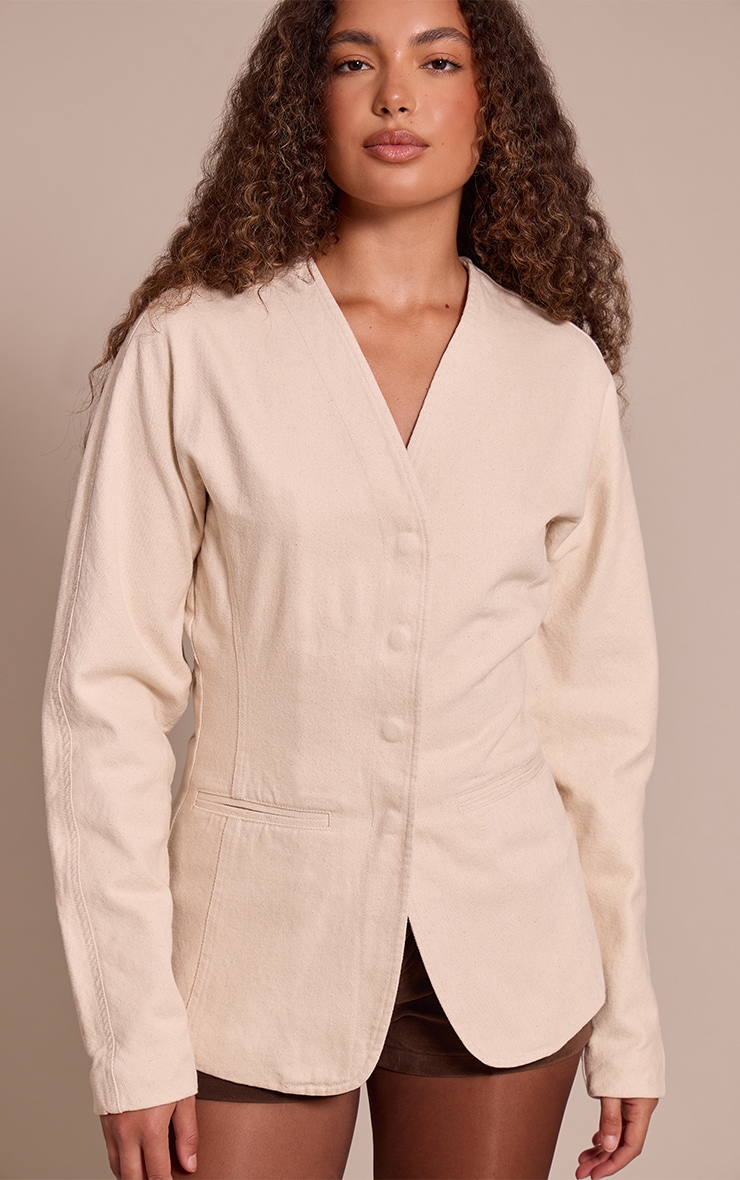 Tall Blazer de tailleur en jean écru à ourlet incurvé image 1