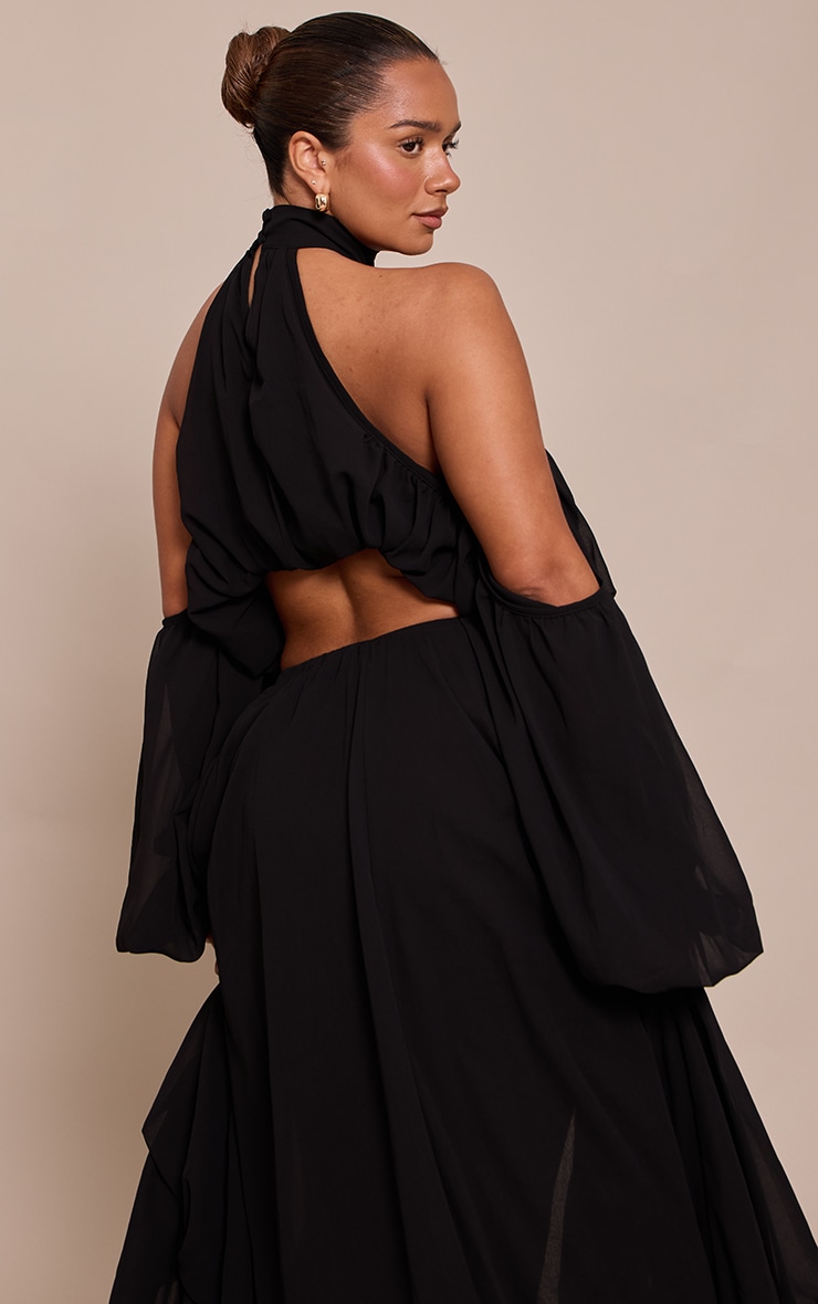 Shape Black Chiffon High Neck Off Shoulder Blouse image 2