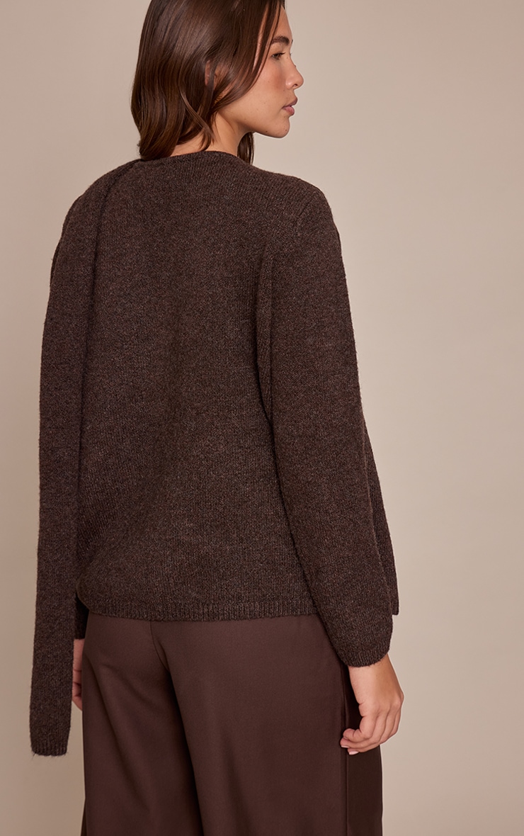 Chocolate Scarf Wrap Detail Knitted Jumper  image 2