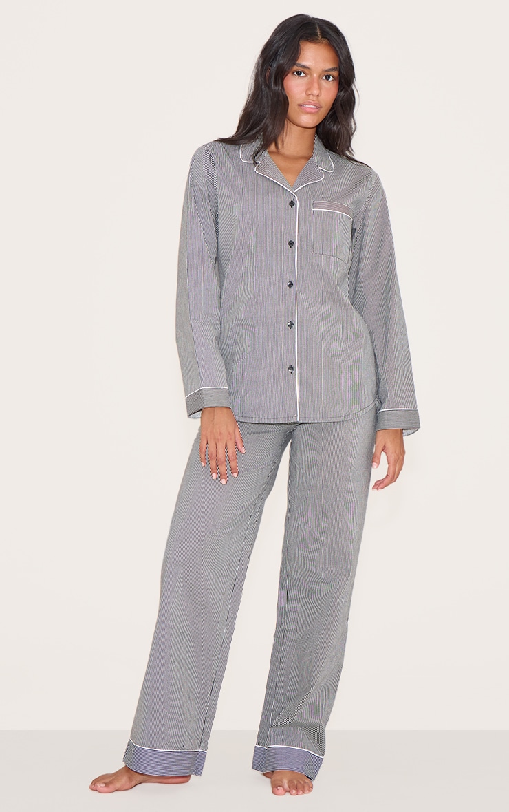 Navy Pinstripe Cotton Poplin Long Pj Set image 1