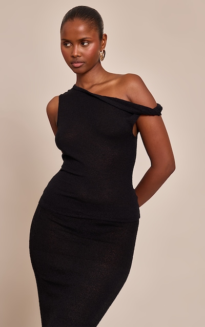 Top asymétrique en maille fine éponge noire