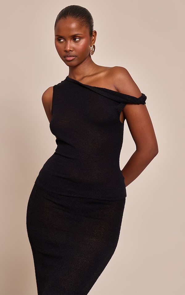 Top asymétrique en maille fine éponge noire