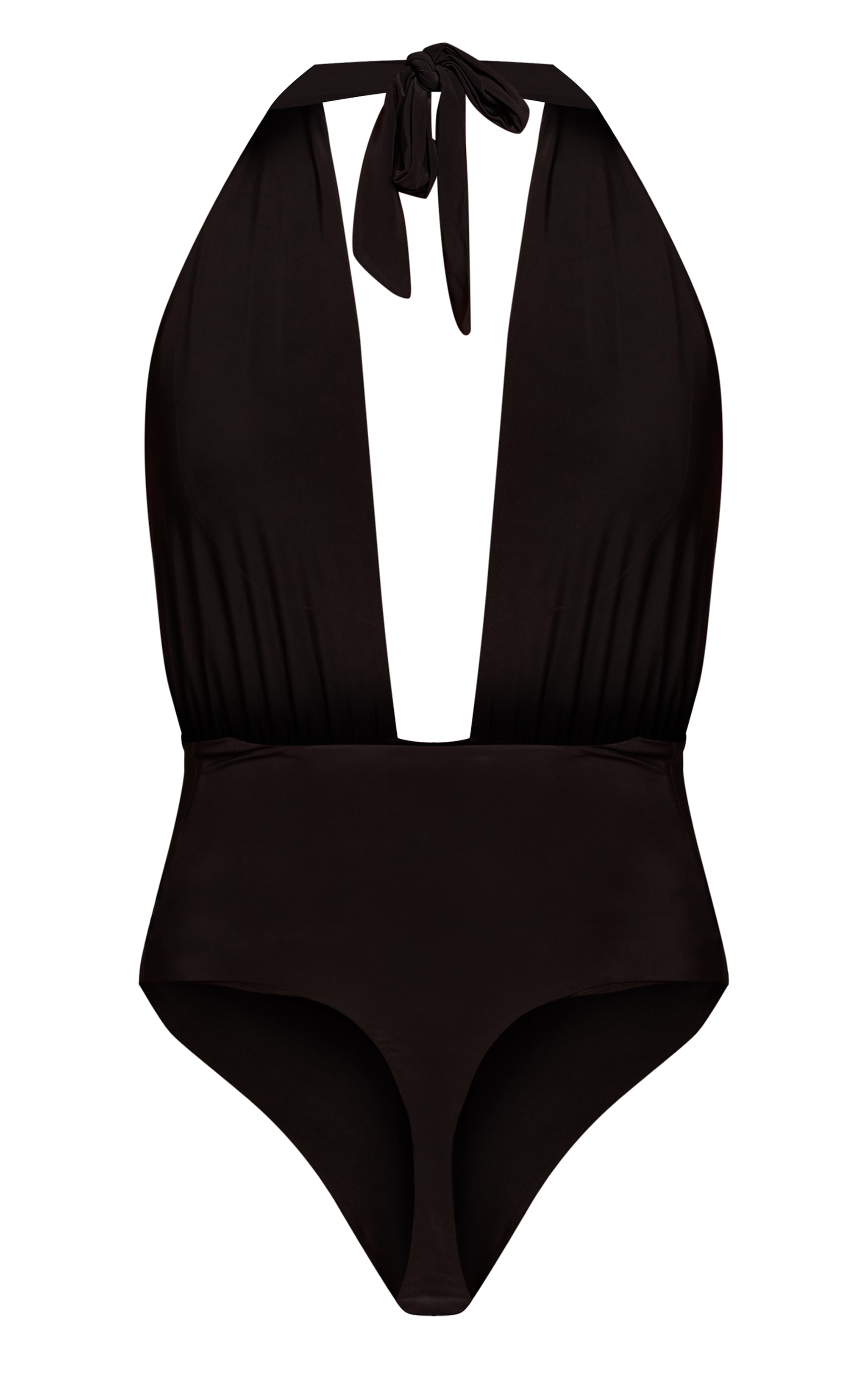 Black Double Layer Slinky Plunge Detail Halter Neck Bodysuit image 6