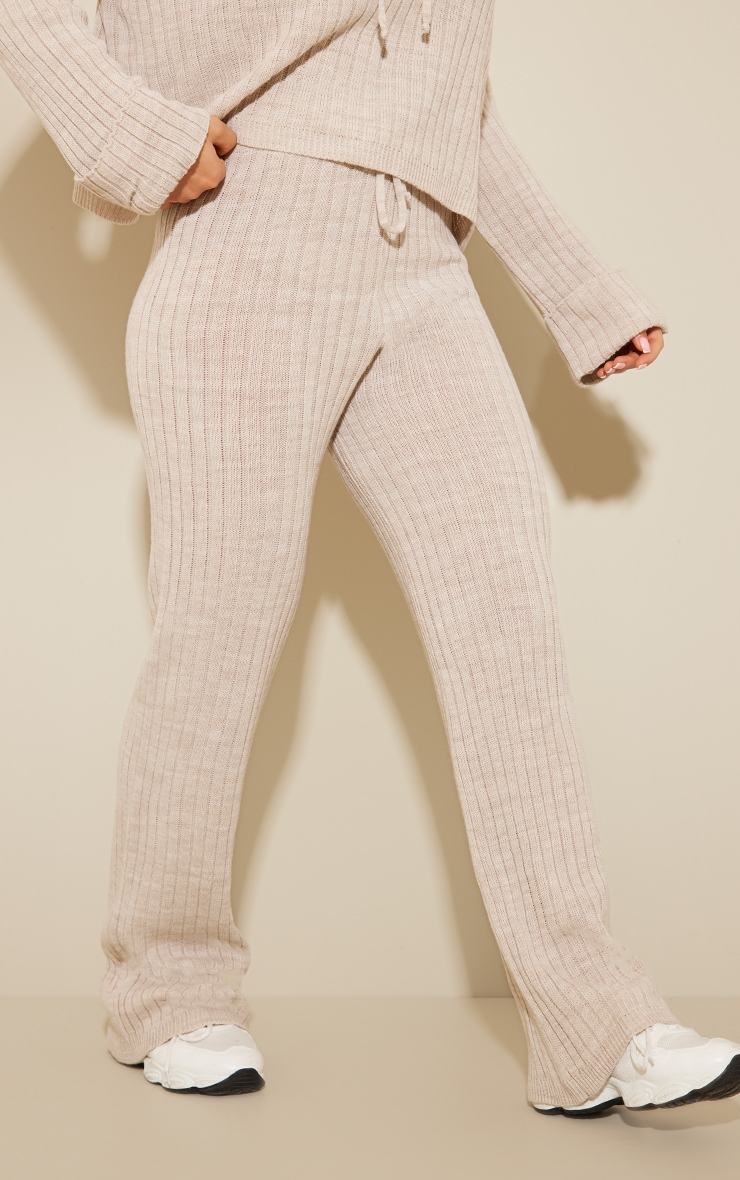 Stone Varsity Ribbed Knit Wide Leg Trousers image 2