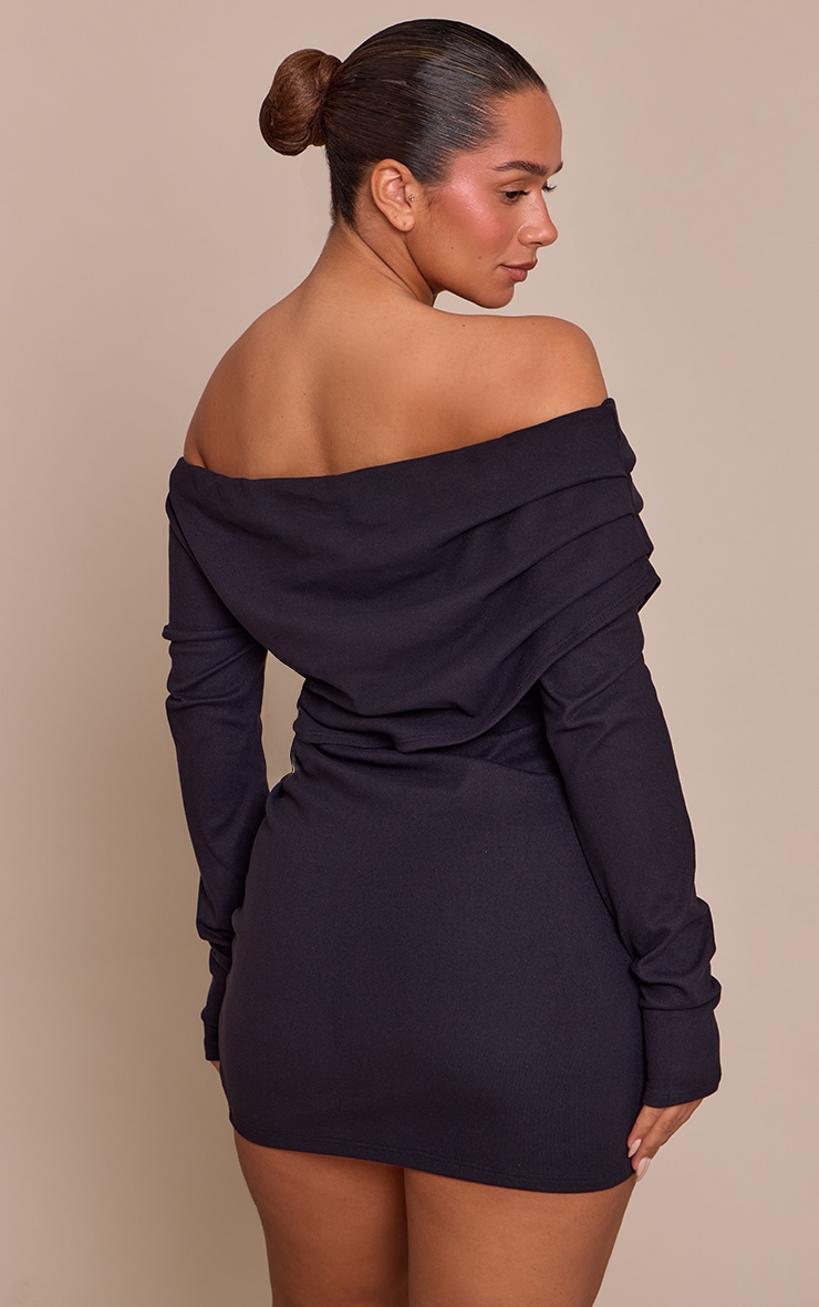 Shape Black Soft Touch Bardot Foldover Long Sleeve Dress image 2