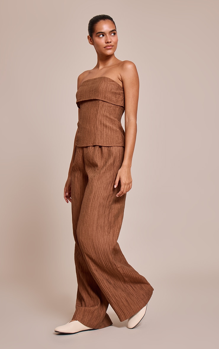 Chocolate Textured Woven Mid Rise Wide Leg Pants image 1
