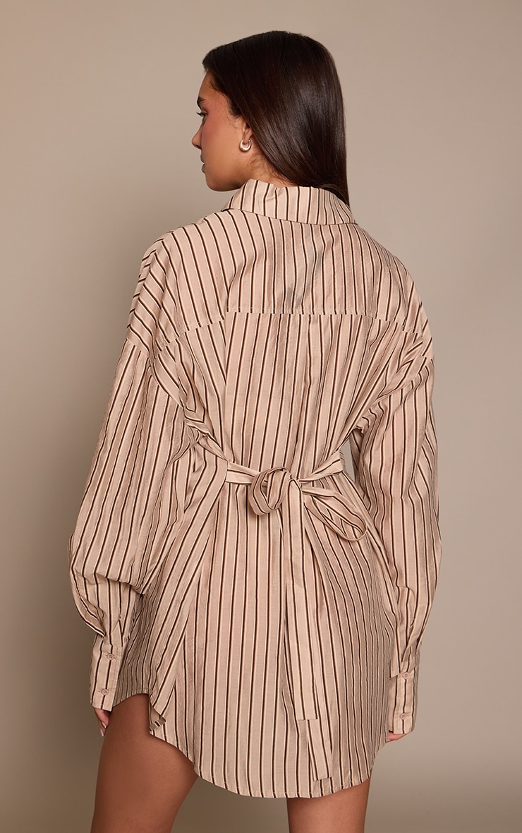 Cream Striped Tie Back Shirt Dress image 2