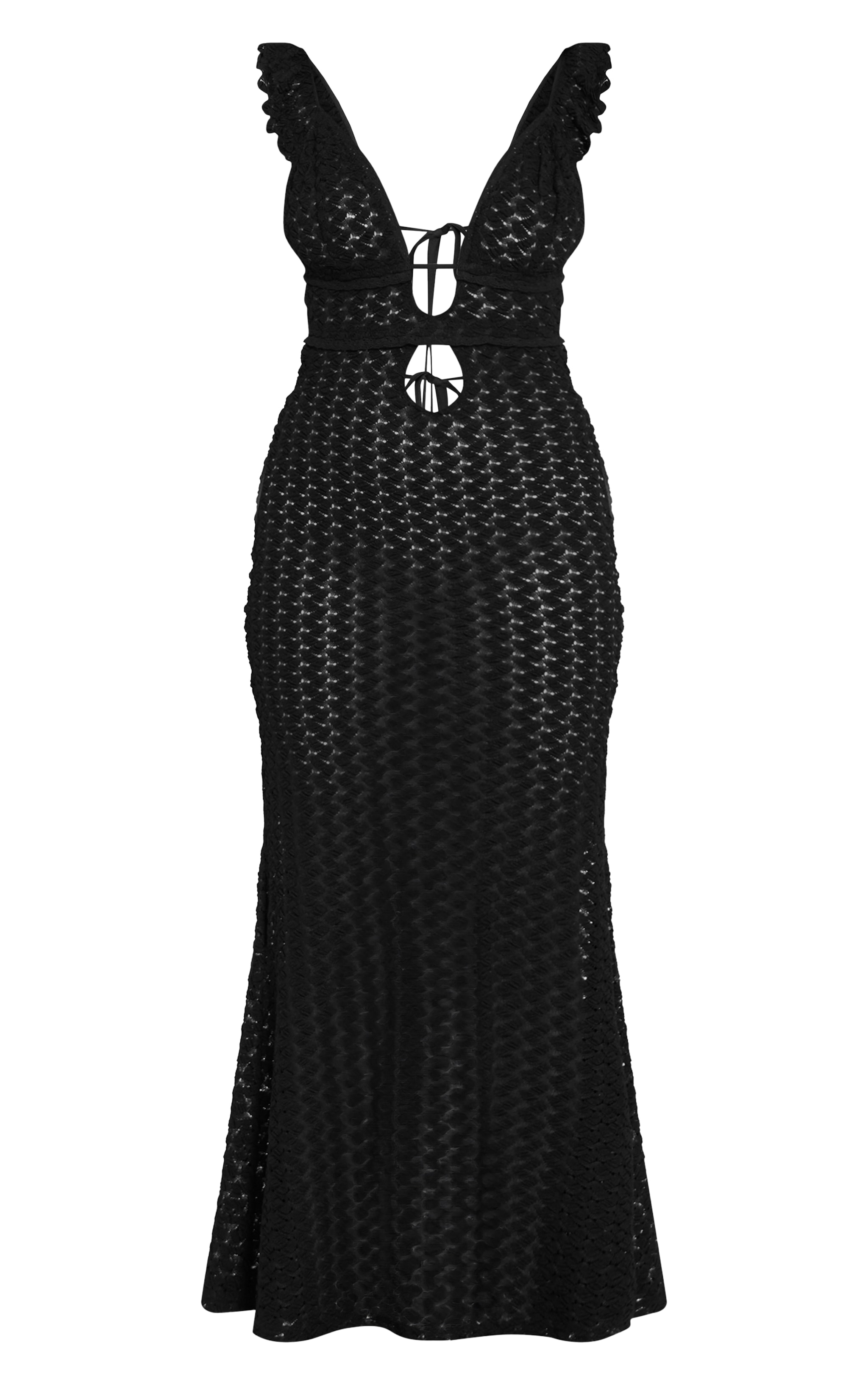 Black Textured Frill Strap Maxi Dress image 5