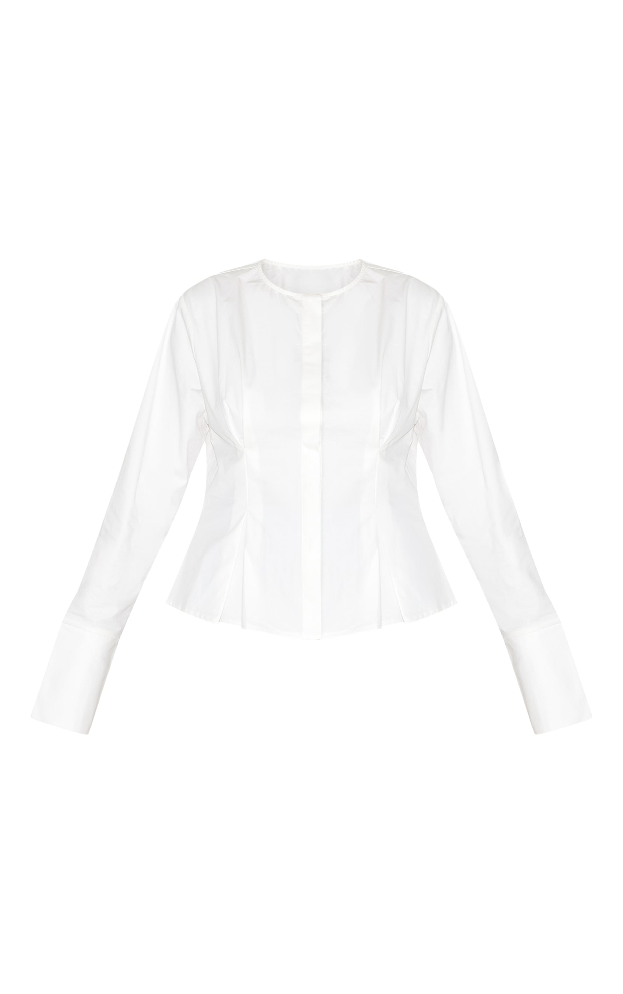Plus White Cotton Pleat Detail Long Sleeve Shirt image 5