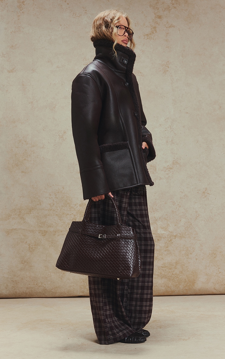 Burgundy Borg Lining Funnel Neck Aviator image 5