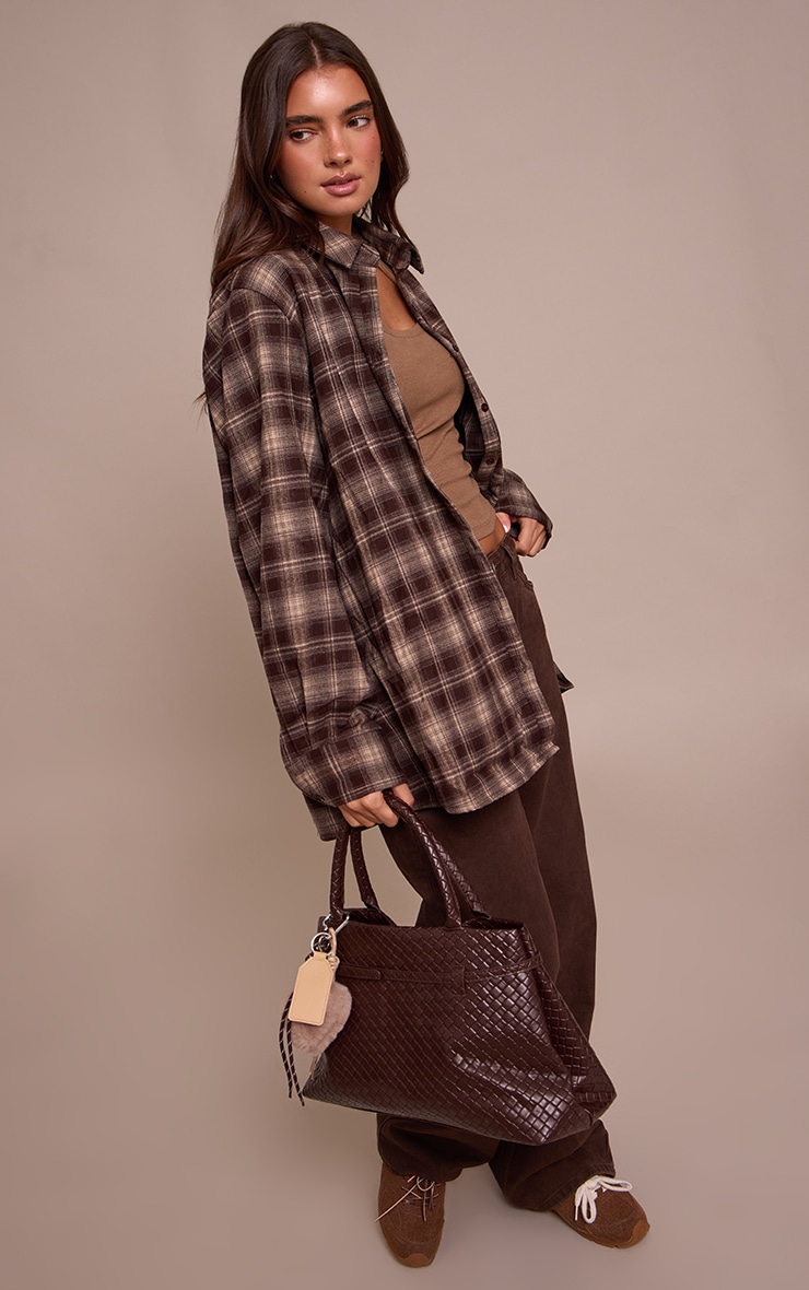 Chocolate Brushed Check Oversized Shirt  image 3