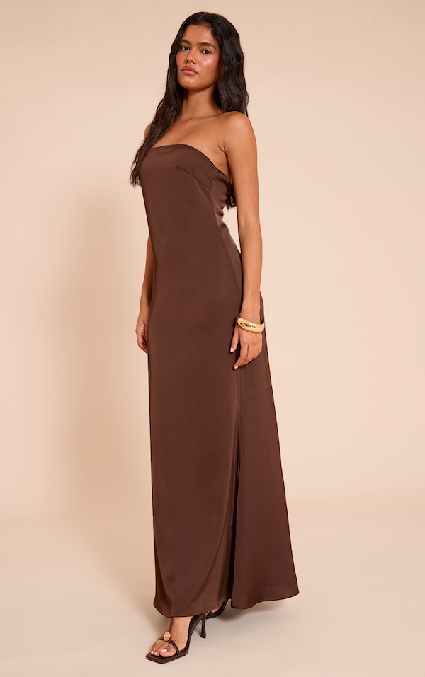 Robe bustier longue satinée chocolat