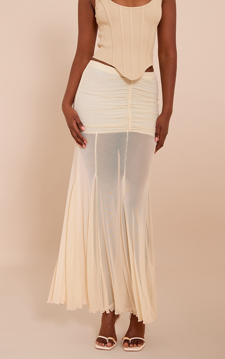 Cream Mesh Overlay Maxi Skirt image 1