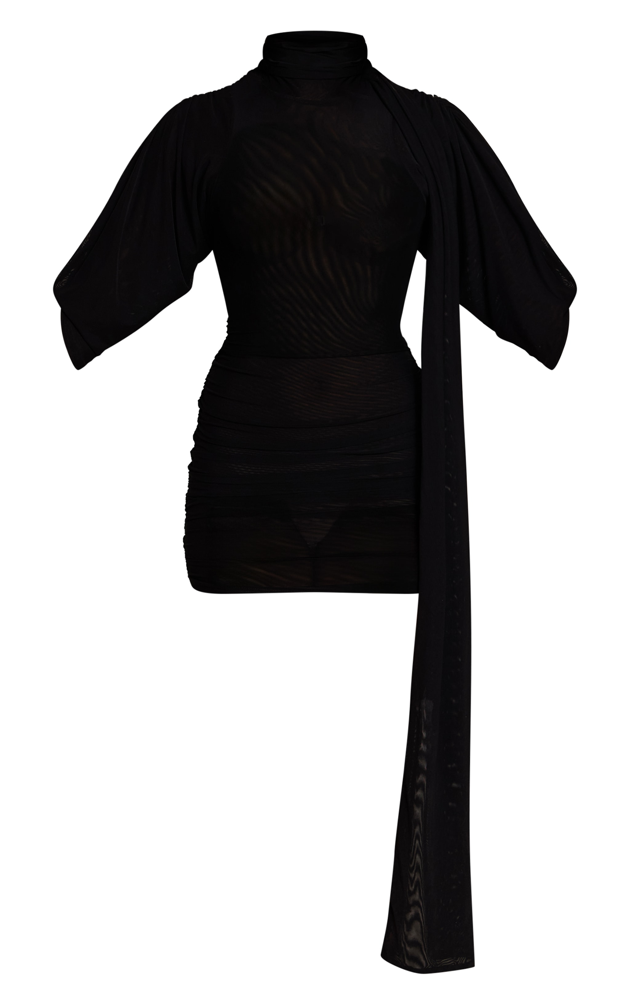 Black Ruched Wrap Bodycon Mini Dress image 5