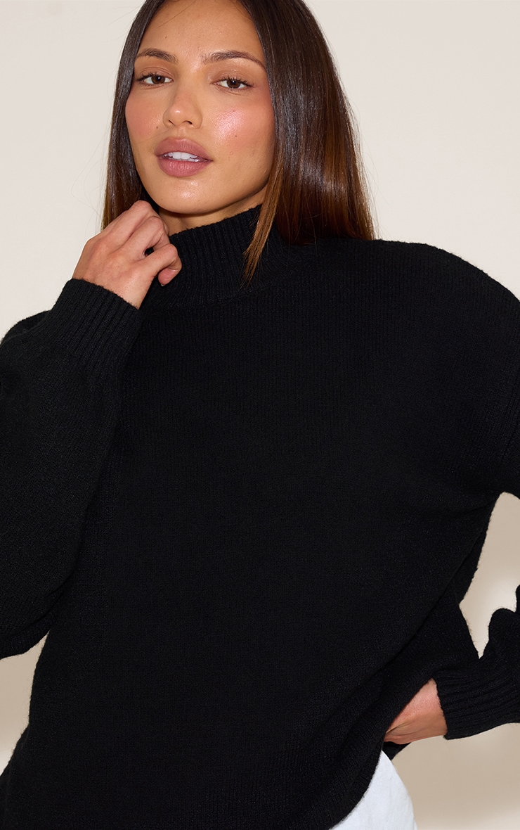 Tall Black Knit Oversized Polo Neck Sweater image 4