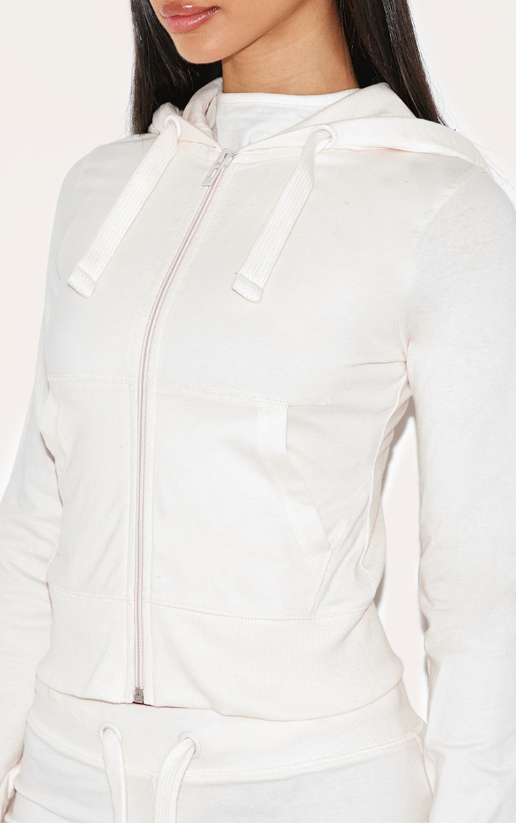 Petite Cream Zip Up Fitted Track Top image 4