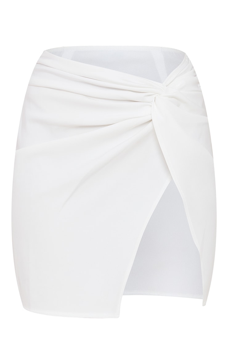 White Twist Front Split Leg Mini Skirt image 1