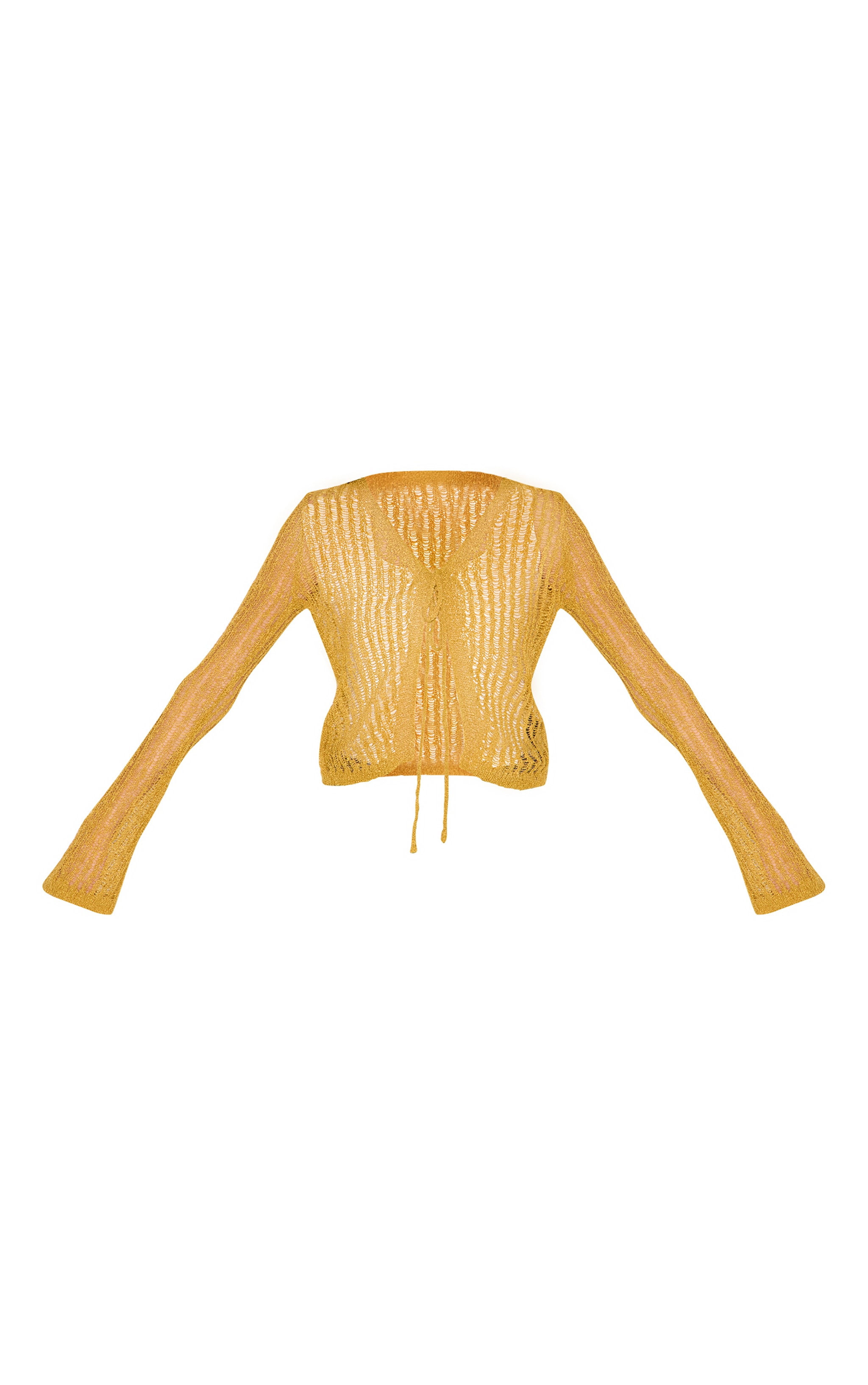 Olive Ladder Knit Sheer Cropped Tie Front Top image 5
