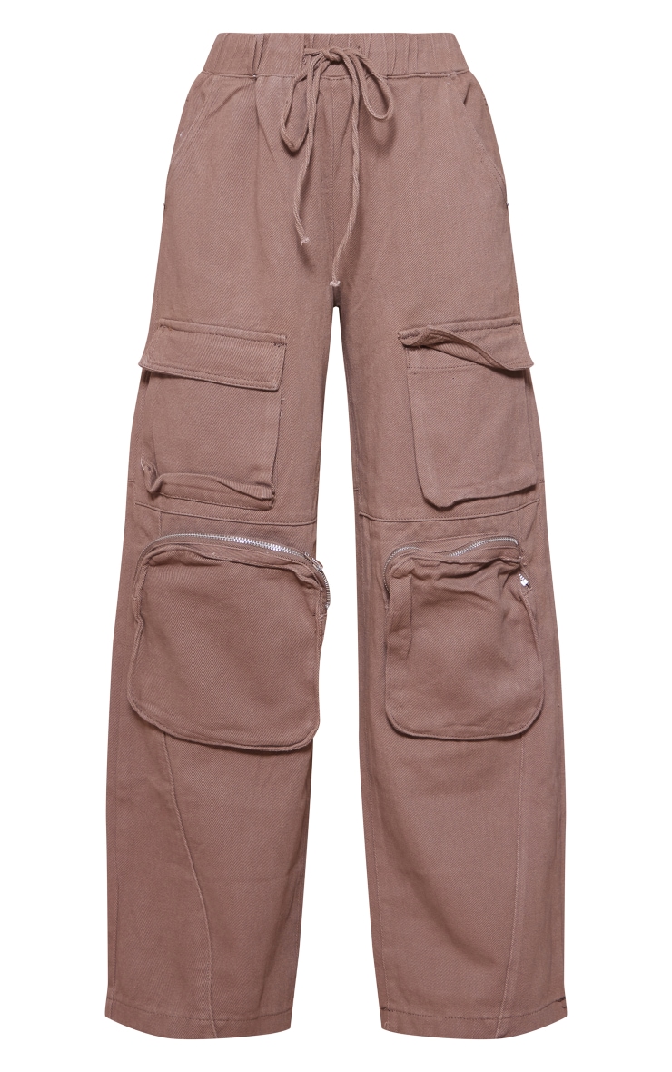 Washed Brown Track Pant Cargo Pocket Jeans image 5