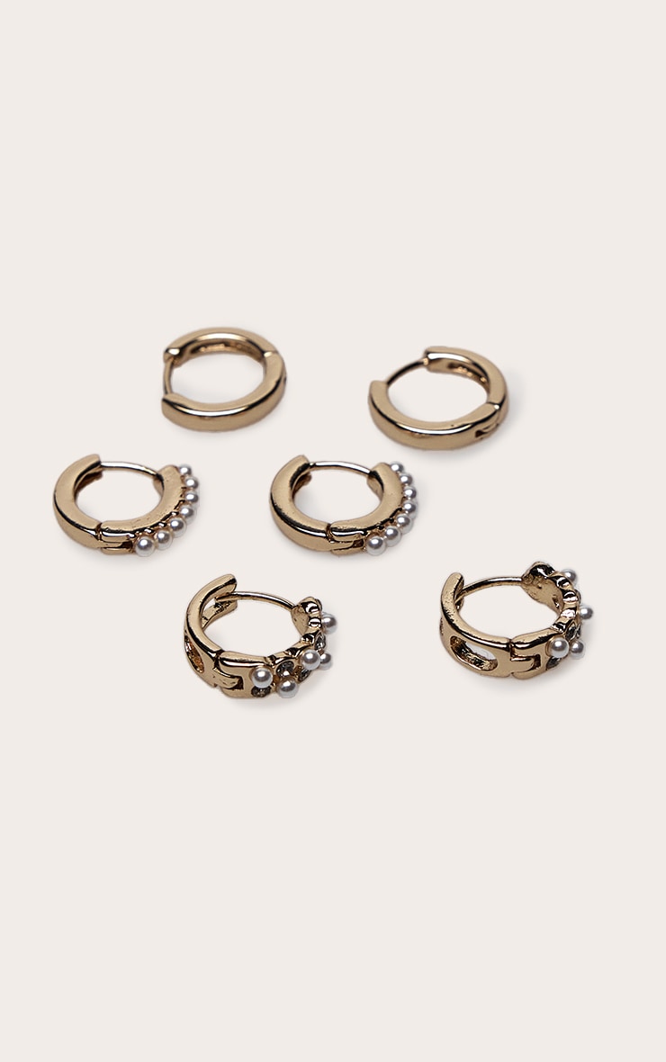 Lot de mini créoles dorées à empiècements perles image 3