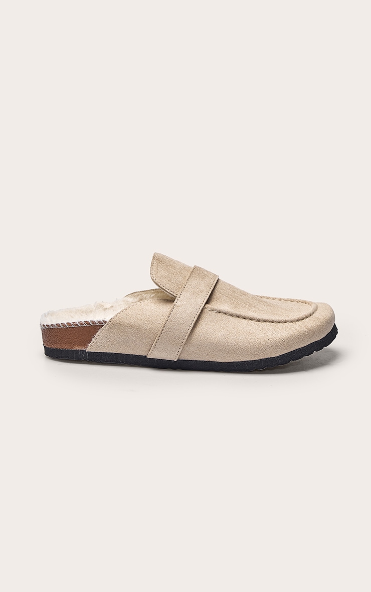 Taupe Faux Suede Faux Fur Lined Mules image 2