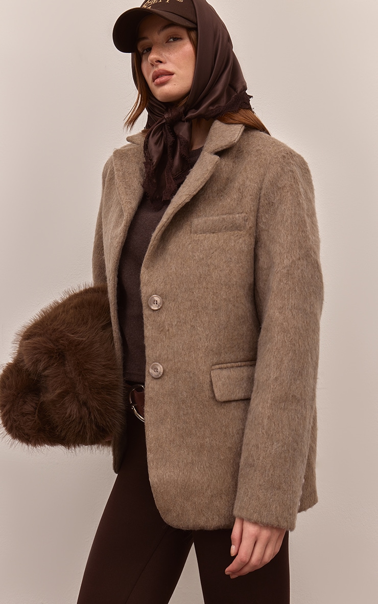 Blazer oversize en effet laine brossé vison image 1