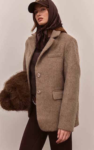 Blazer oversize en effet laine brossé vison