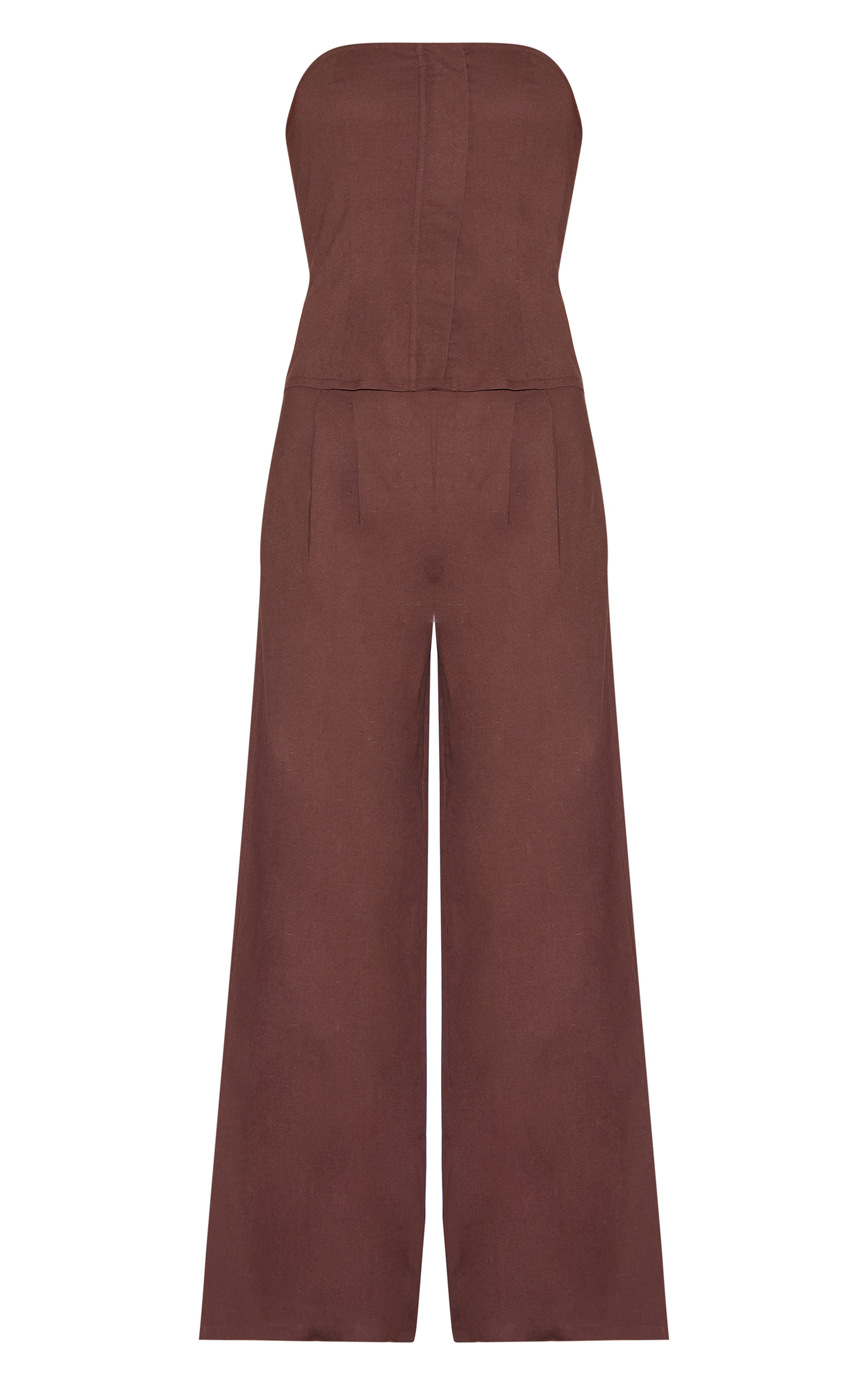 Chocolate Linen Blend Tailored Bandeau Wide Leg Jumpsuit image 5