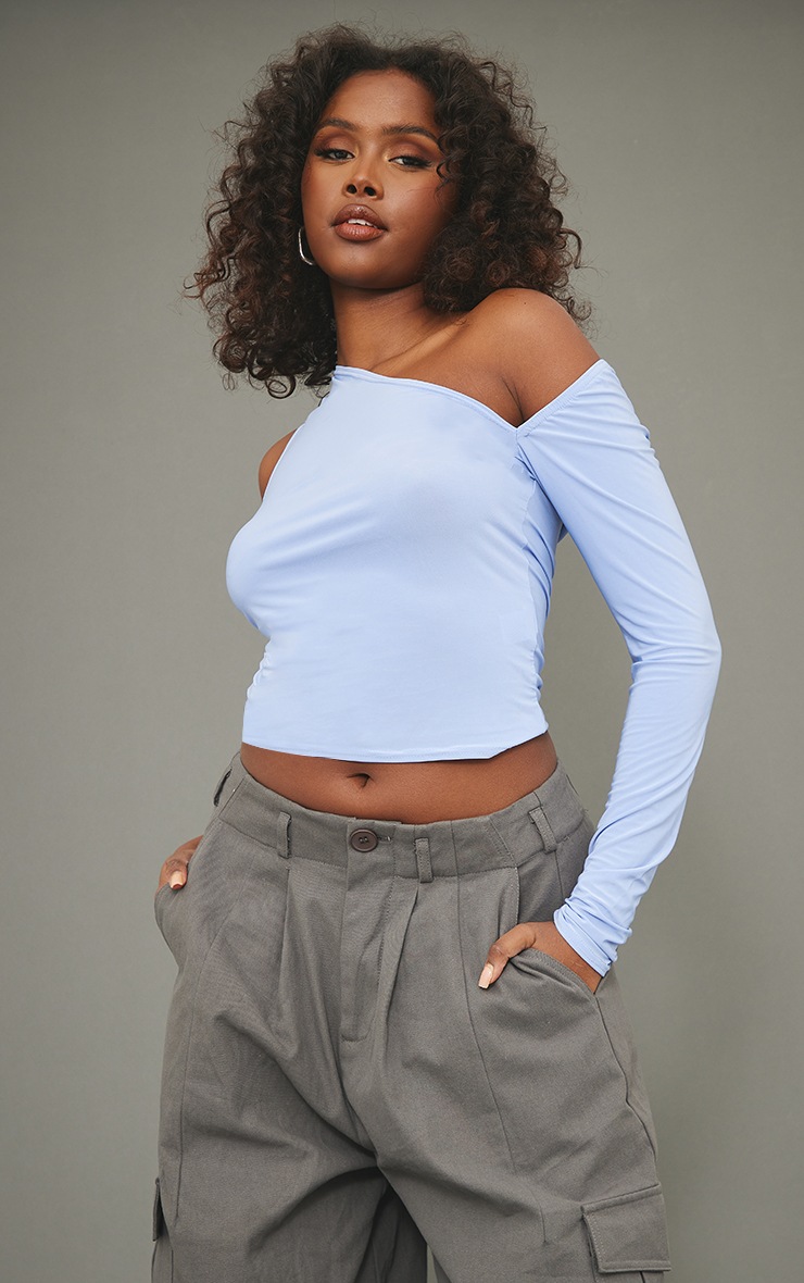 Blue Slinky One Shoulder Top