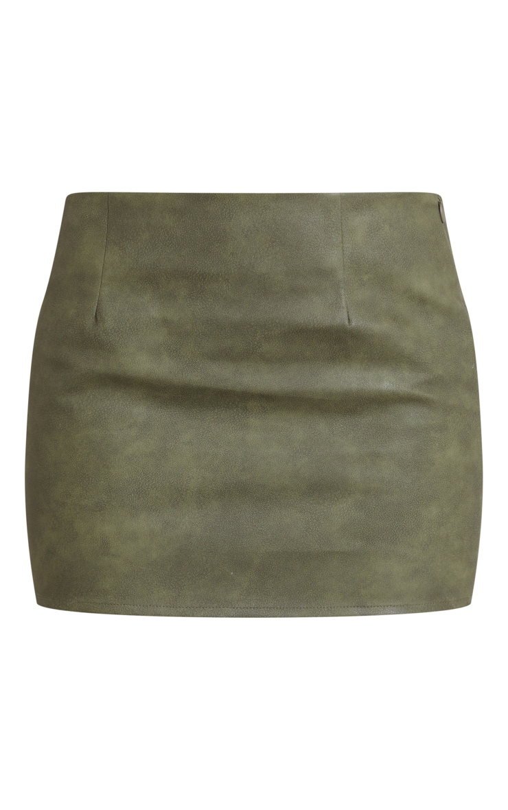 Khaki Matte Coated Faux Leather Micro Mini Skirt image 6
