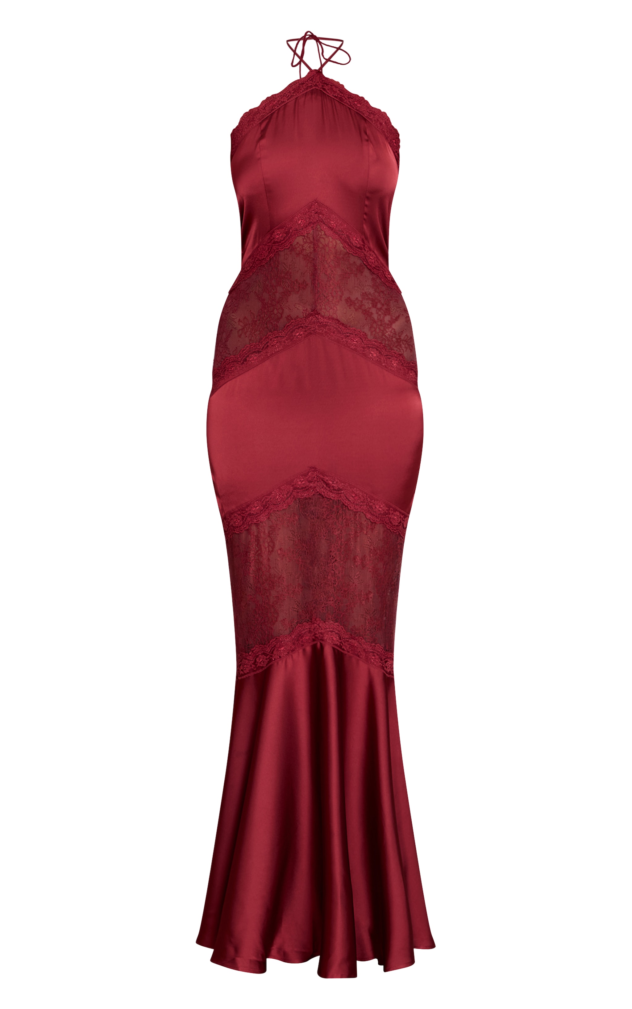 Wine Satin Halterneck Lace Maxi Dress image 5