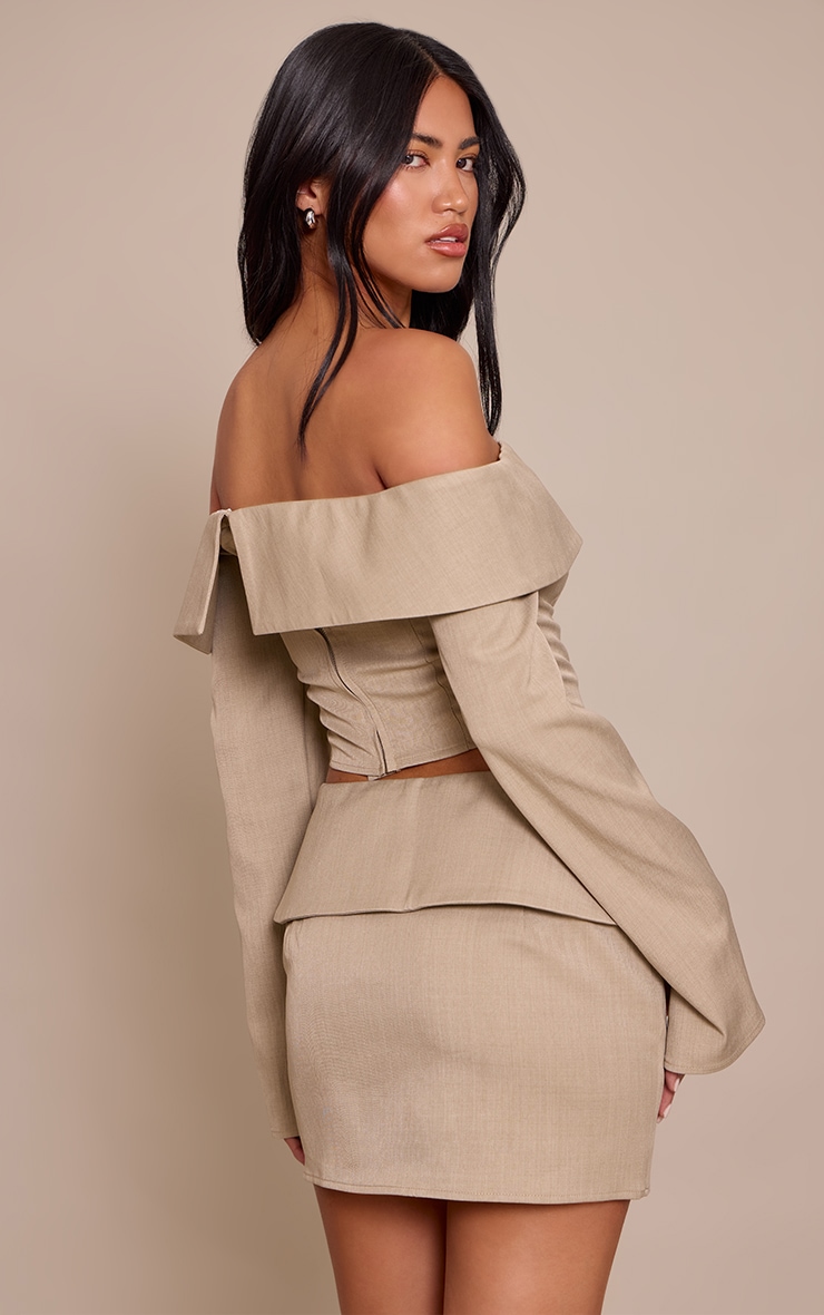 Taupe Twill Tailored Foldover Bardot Top image 2