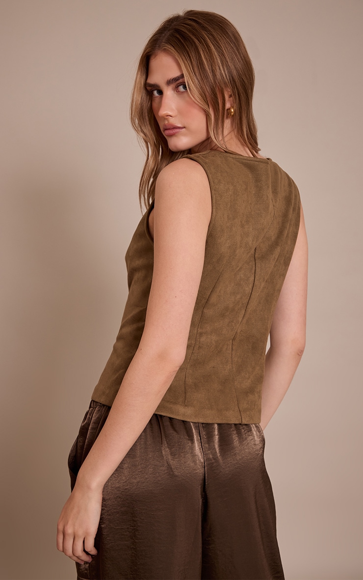 Gilet en suédine kaki à boutons-pression image 2