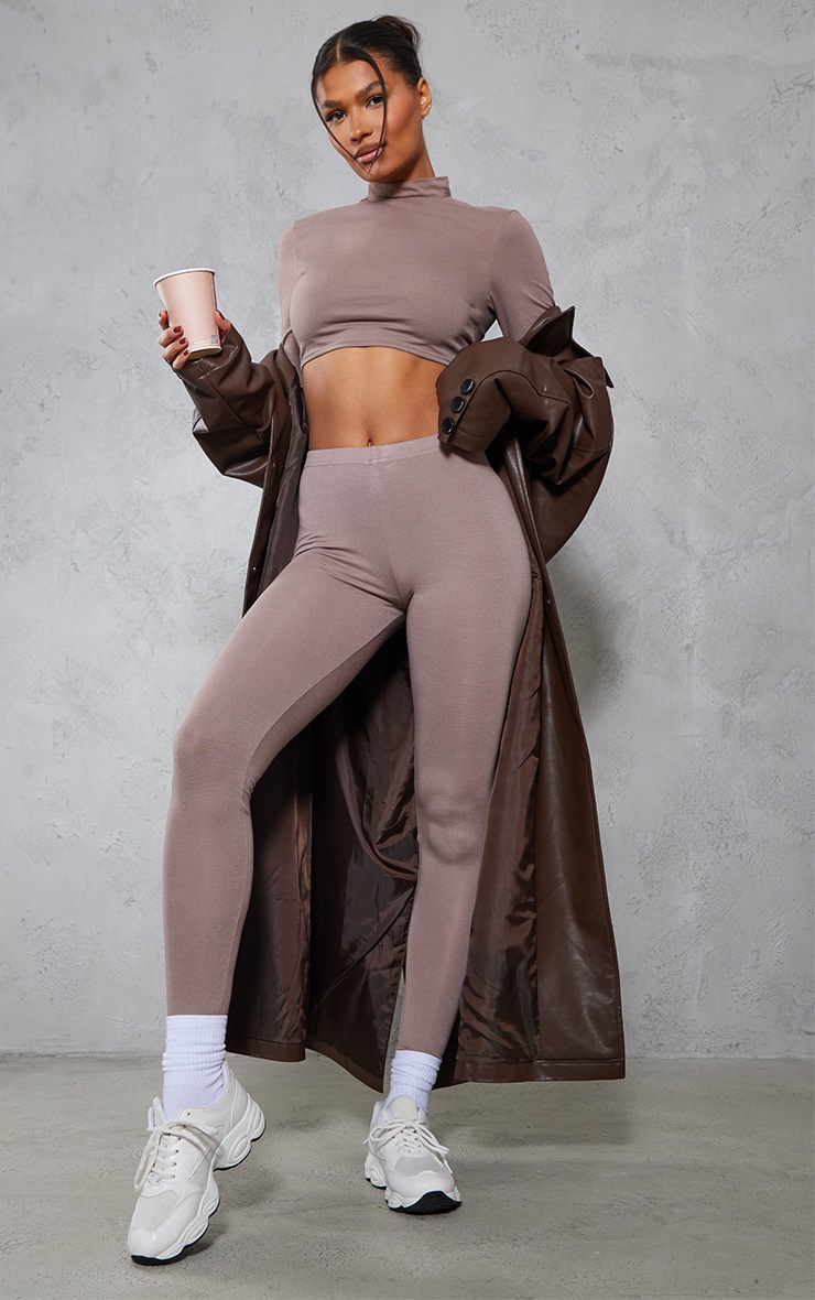 Mocha Basic High Waisted Leggings 1
