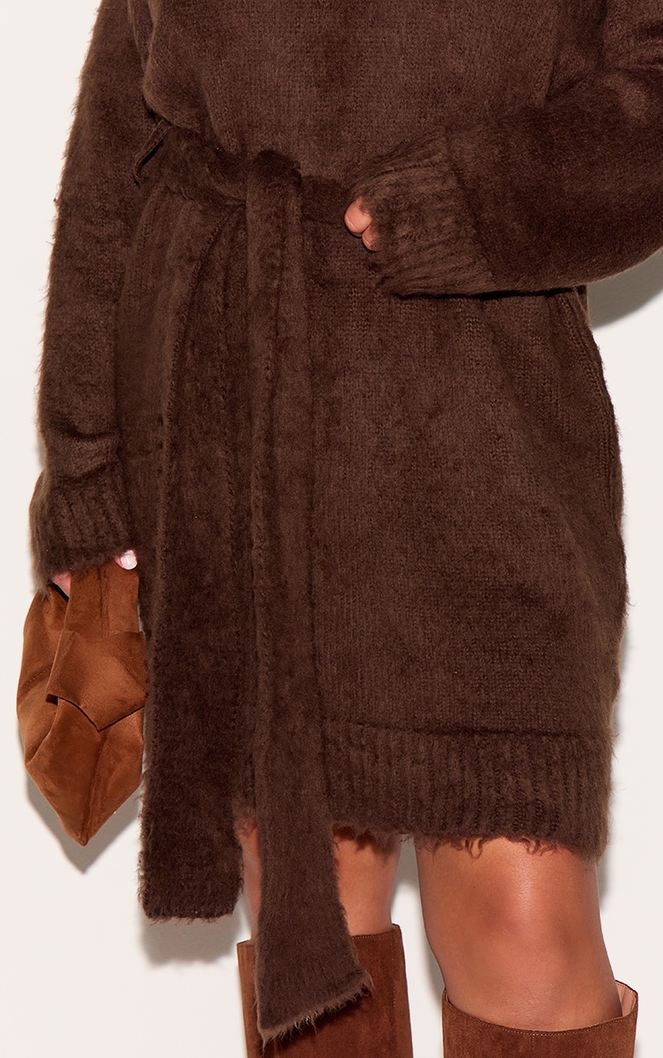 Plus Chocolate Belted Eyelash Knit Mini Dress image 4