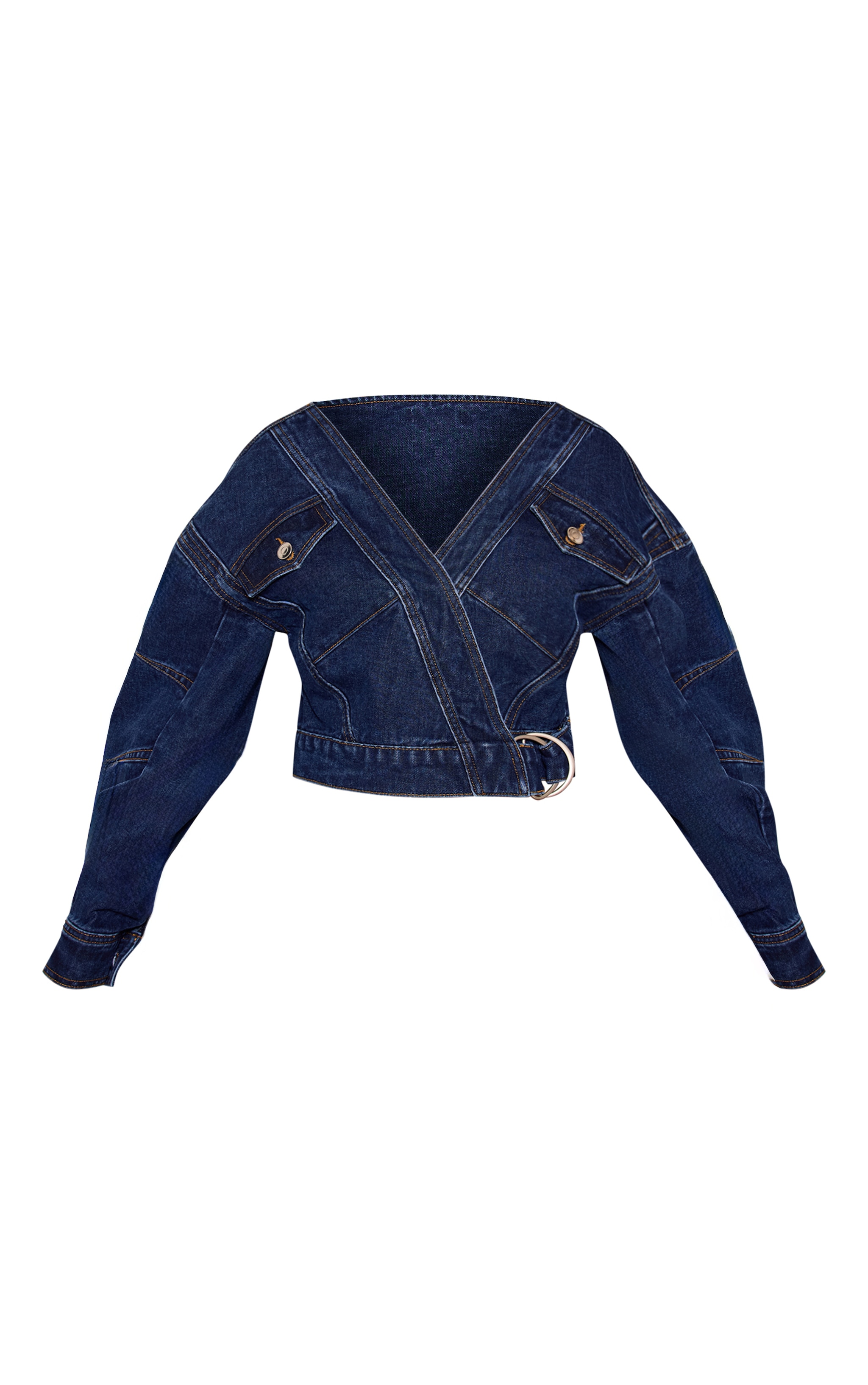 Petite Mid Blue Wrap Waist Cocoon Sleeve Denim Jacket image 5