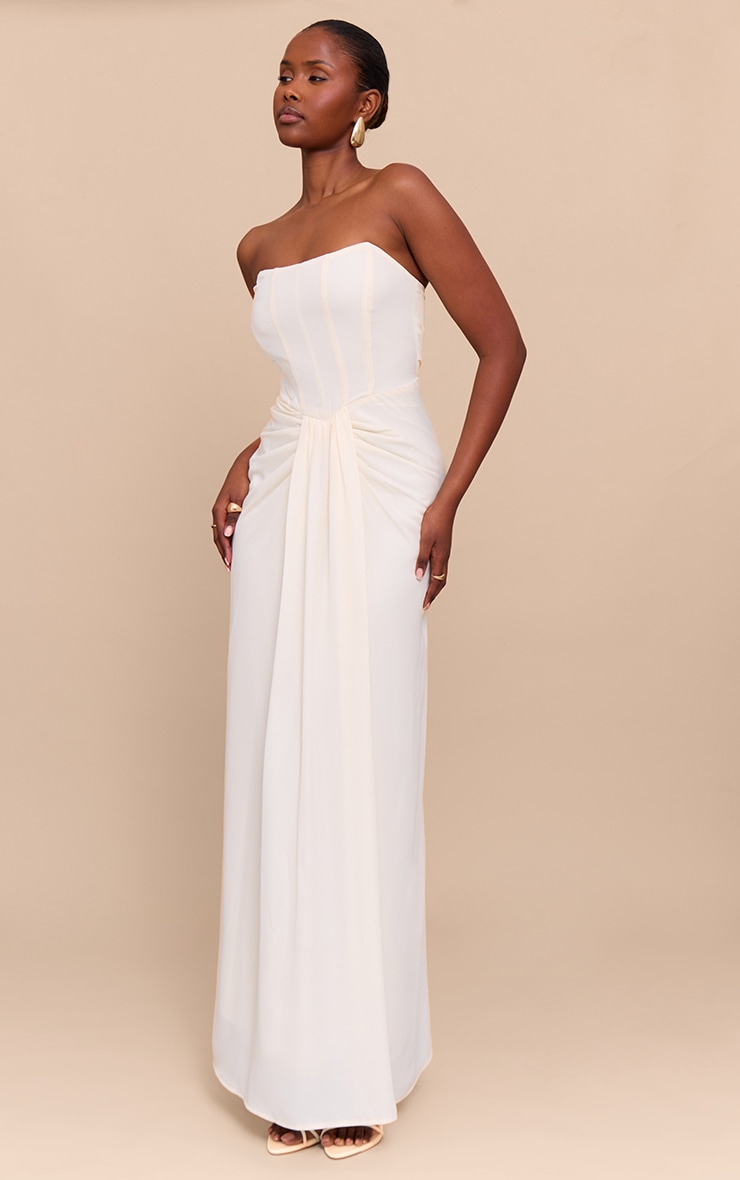 Cream Bandeau Corset Drape Detail Maxi Dress | Dresses