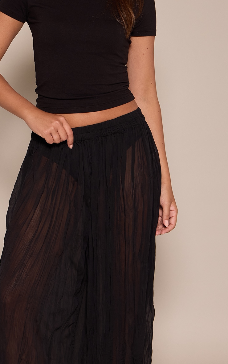 Black Textured Sheer Balloon Hem Pants image 4