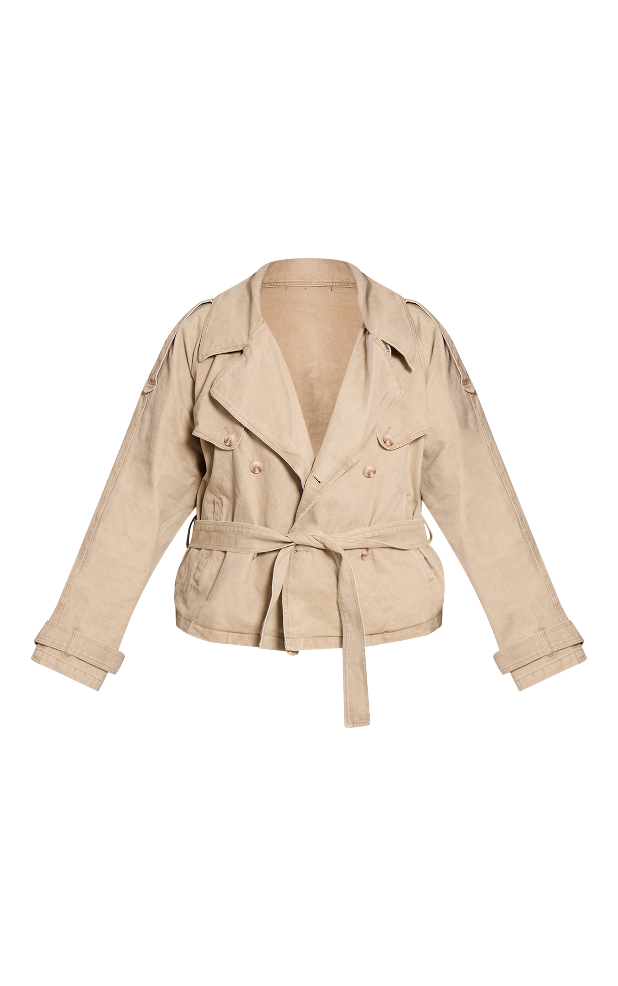 Plus Stone Belted Button Detail Cropped Denim Trench image 5