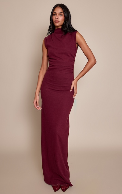 Tall Wine Soft Brushed Boat Neck Maxi Dress