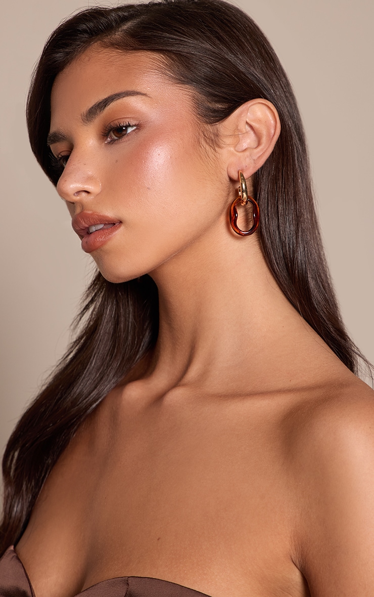 Gold Smooth Tortoiseshell Multi Link Draped Hoop Earrings